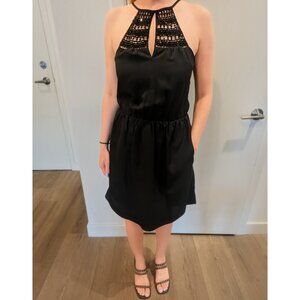 Beaded Black Halter Style Keyhole Cocktail Dress With Pockets Express XS